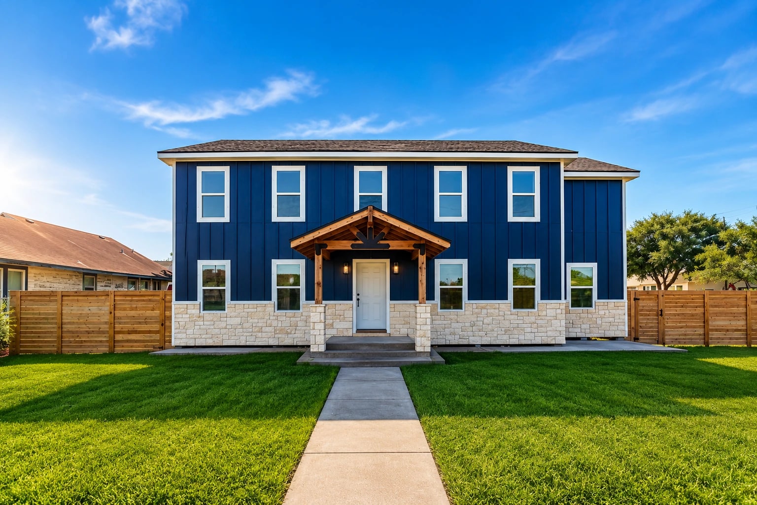 Coastal Bend home exterior with fencing and mature landscaping