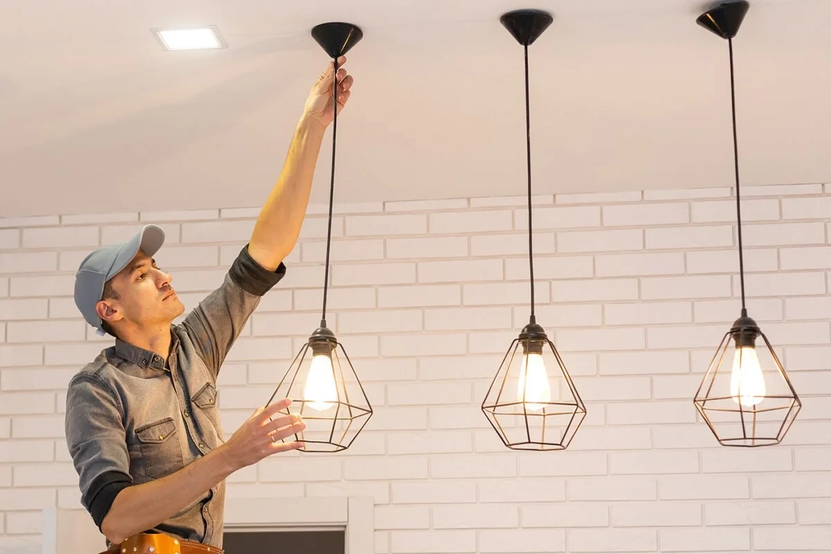 Pendant light fixture installed over a counter